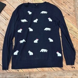 Size M navy Talbots sweater with white fuzzy polar bears